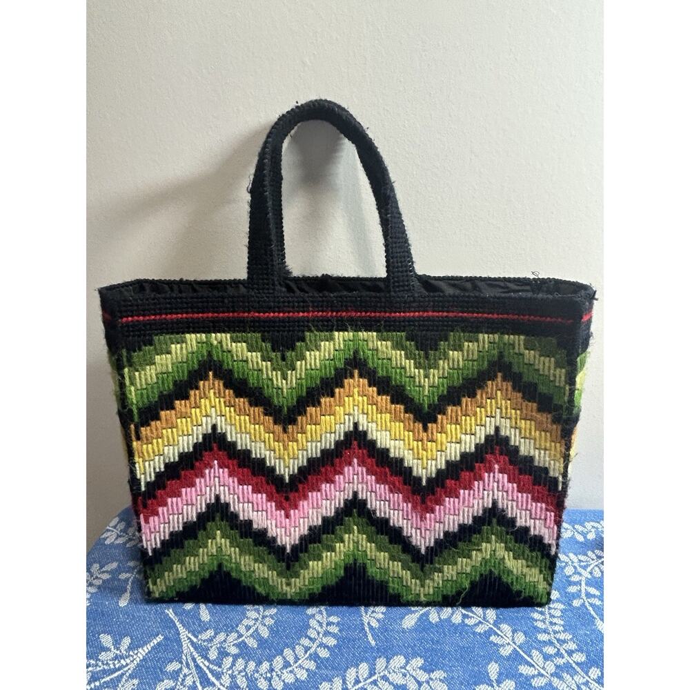 Plastic Canvas Zig Zag Bag Purse Retro Groovy 60s/70s Patchwork Granny Chic